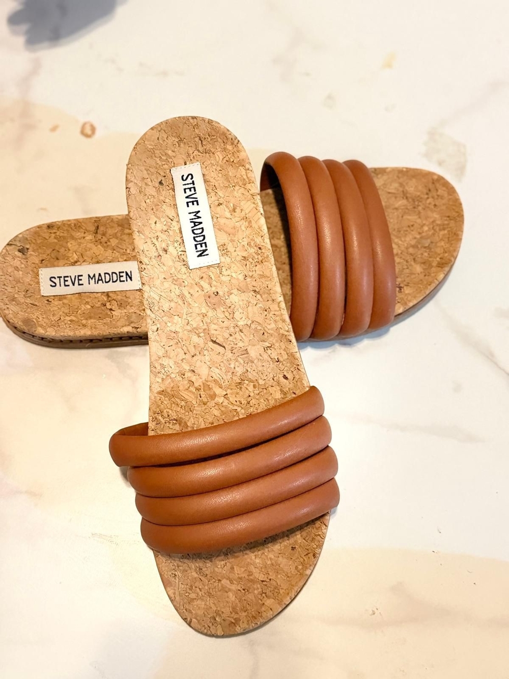 Steve Madden Cognac Padded Strap Cork Slide Sandals